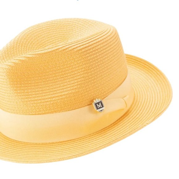 MONTIQUE GOLD Braided Wide Brim Pinch Fedora Matching Grosgrain Ribbon H--42 - Picture 2 of 2